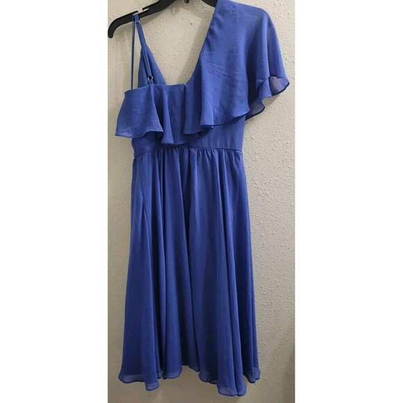 Dress The Population Claudia Midi Ruffle-Trim Dress in Sapphire Size XS - Picture 8 of 9